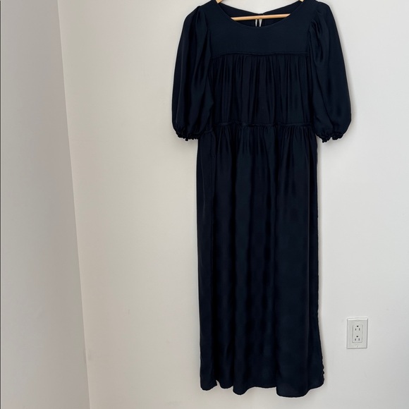 Natalie Martin Hayley Peasant Style Navy Blue Maxi Dress rear Tie Closure - Picture 3 of 16